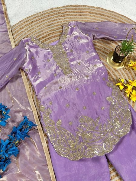 Traditional Purple Crepe Silk Girls  Kameez with Sharara   Dupatta  Girls Wear