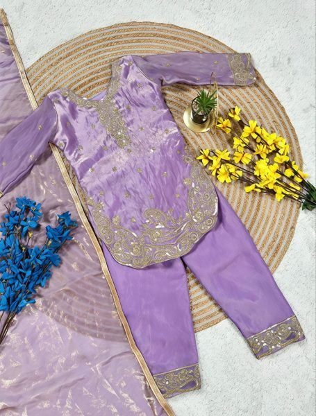 Traditional Purple Crepe Silk Girls  Kameez with Sharara   Dupatta  Girls Wear