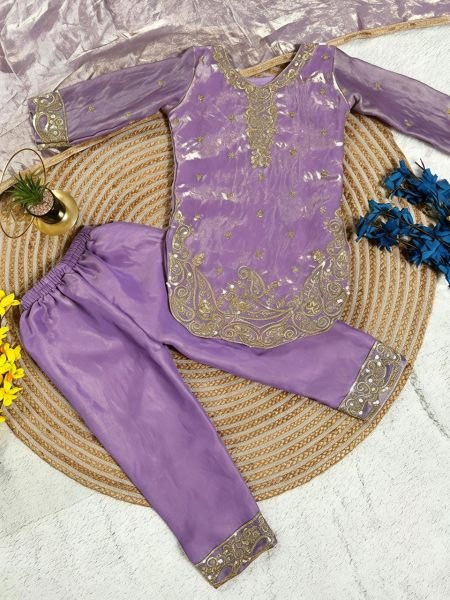 Traditional Purple Crepe Silk Girls  Kameez with Sharara   Dupatta  Girls Wear
