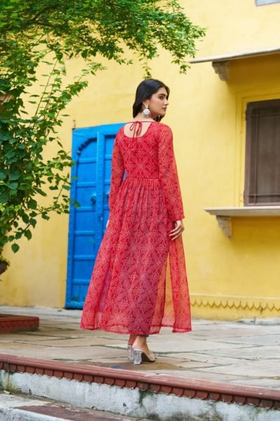 Traditional Red Anarkali Kurti in Bandhej Print Perfect for Navratri Events Navratri Collection