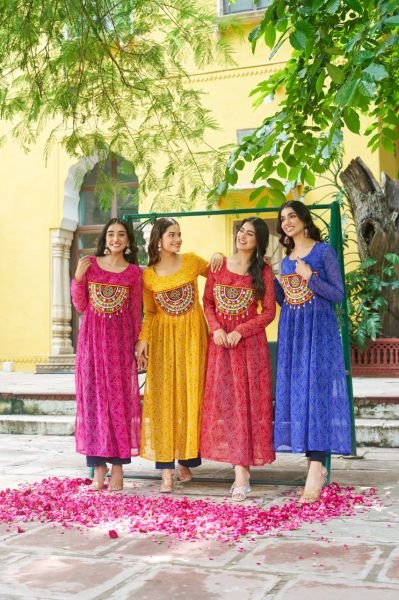 Traditional Red Anarkali Kurti in Bandhej Print Perfect for Navratri Events Navratri Collection