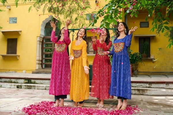 Traditional Red Anarkali Kurti in Bandhej Print Perfect for Navratri Events Navratri Collection