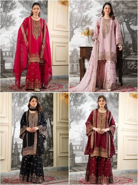 Traditional Red Hand-Embroidered Silk Sharara Suit for Weddings And Festivals  Ready To Wear Collection