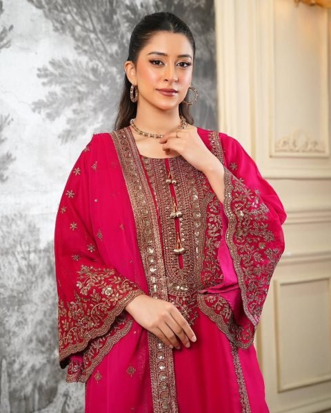 Traditional Red Hand-Embroidered Silk Sharara Suit for Weddings And Festivals  Ready To Wear Collection