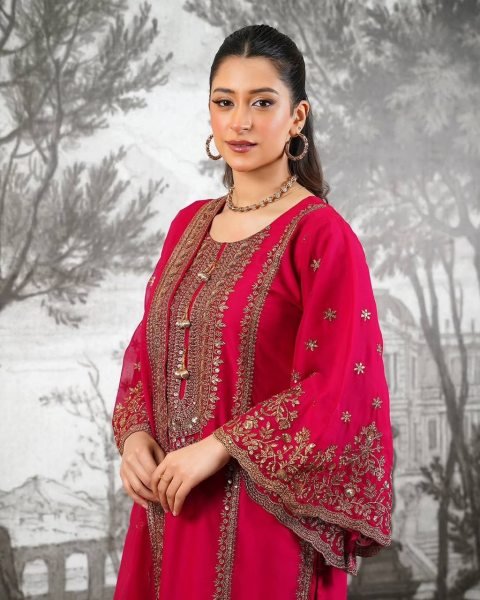 Traditional Red Hand-Embroidered Silk Sharara Suit for Weddings And Festivals  Ready To Wear Collection