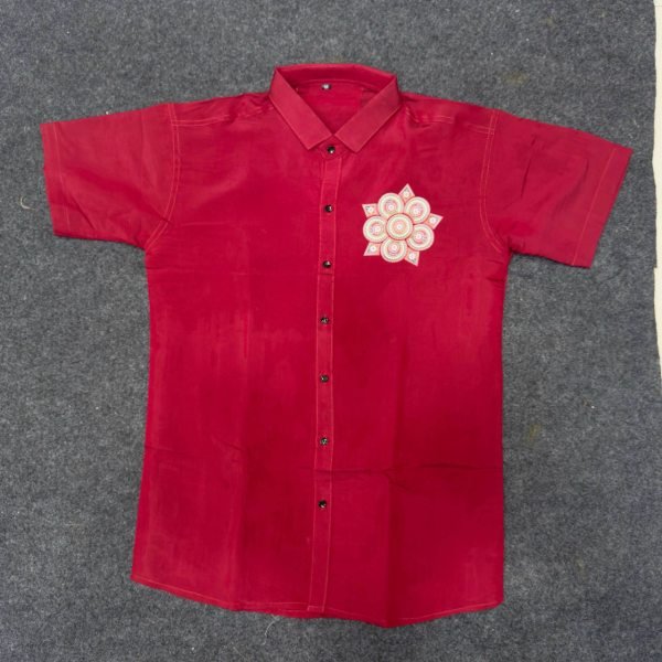 Traditional Red Men Cotton Printed Shirt and Dhoti Set at Manufacturer Rate Mens Shirt