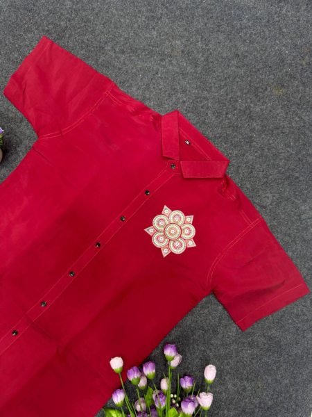Traditional Red Men Cotton Printed Shirt and Dhoti Set at Manufacturer Rate Mens Shirt