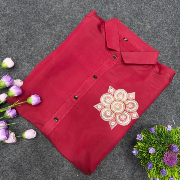 Traditional Red Men Cotton Printed Shirt and Dhoti Set at Manufacturer Rate Mens Shirt