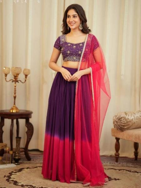 Traditional Shaded Georgette Lehenga Choli With 3.5 Meter Flair At Best Rates 