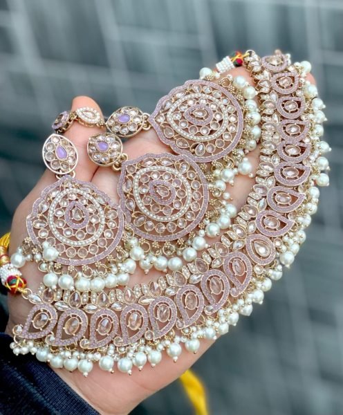Traditional Stone Work Jhumka    Tika Set Designer Gold Finish Jewelry for Weddings Fashion Accessories Wholesale