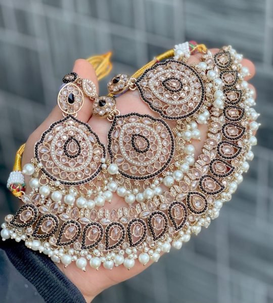 Traditional Stone Work Jhumka    Tika Set Designer Gold Finish Jewelry for Weddings Fashion Accessories Wholesale