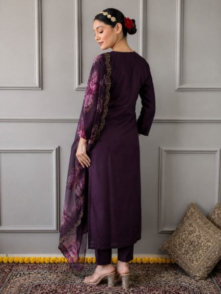 Traditional Vichitra Silk Kurti Pant Dupatta Set For Womens Comfortable  All-Day Wear Embroidery Kurtis 
