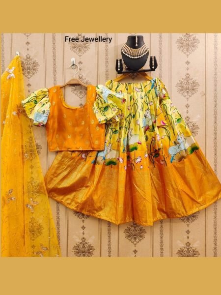 Traditional Zari Silk Lehenga For Kid Wear 