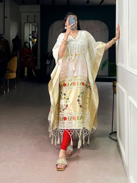 Traditional Zari Weaving Jacquard Kaftan for Women | Full-Length Kafta 