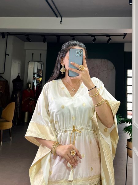 Traditional Zari Weaving Jacquard Kaftan for Women | Full-Length Kafta Kaftan 