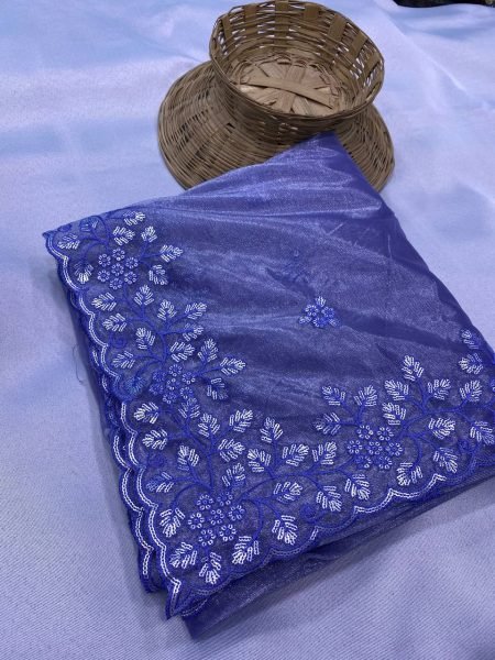 Tranding Embroidery Gold Twill Net Saree With Embroidery Blouse Piece For Party Wedding Festival Embroidery Sarees Wholesale