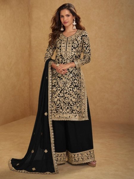 Transformative Black Fancy Georgette Suit Collection for Wedding and Festive Occasions Salwar Kameez