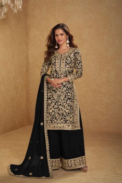 Transformative Black Fancy Georgette Suit Collection for Wedding and Festive Occasions Designer Plazzo Salwar Suits Wholesale