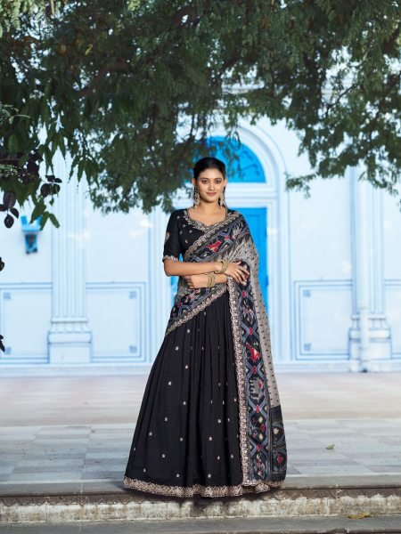 Transformative Black New Arrival Designer Lehenga with Ikkat Dupatta at Wholesale Price  Lehenga