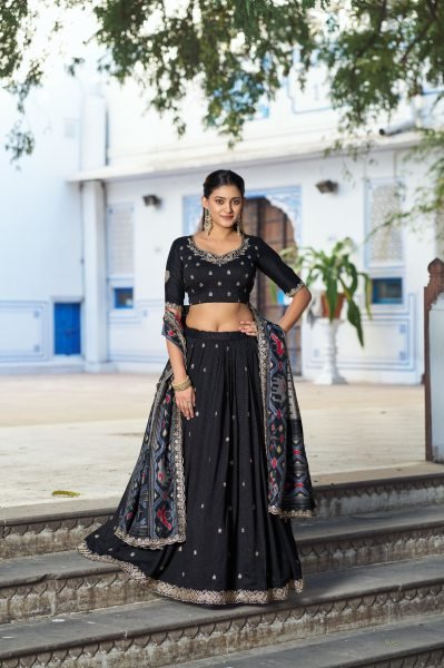Transformative Black New Arrival Designer Lehenga with Ikkat Dupatta at Wholesale Price Designer Lehenga Choli