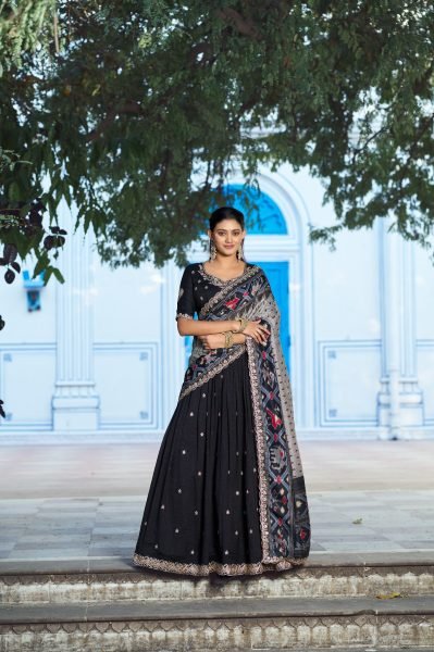 Transformative Black New Arrival Designer Lehenga with Ikkat Dupatta at Wholesale Price Designer Lehenga Choli