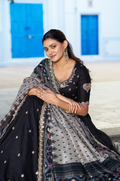 Transformative Black New Arrival Designer Lehenga with Ikkat Dupatta at Wholesale Price Designer Lehenga Choli