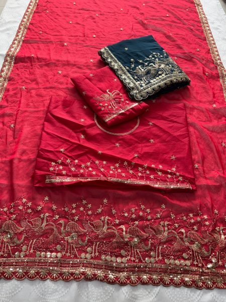 Transformative Blue Rangoli Silk Saree with Heavy Embroidered Mono Banglori Blouse Silk Sarees Wholesale