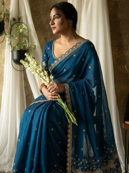 Transformative Blue Rangoli Silk Saree with Heavy Embroidered Mono Banglori Blouse Silk Sarees Wholesale