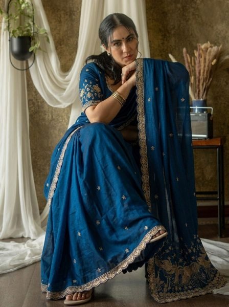 Transformative Blue Rangoli Silk Saree with Heavy Embroidered Mono Banglori Blouse Silk Sarees Wholesale