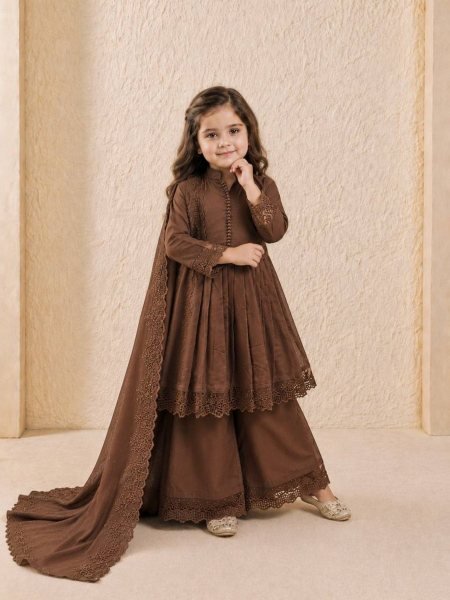 Transformative Brown Designer Girls Ethnic Wear Set with Fancy Moti Hand Work for Festivals Kurtis
