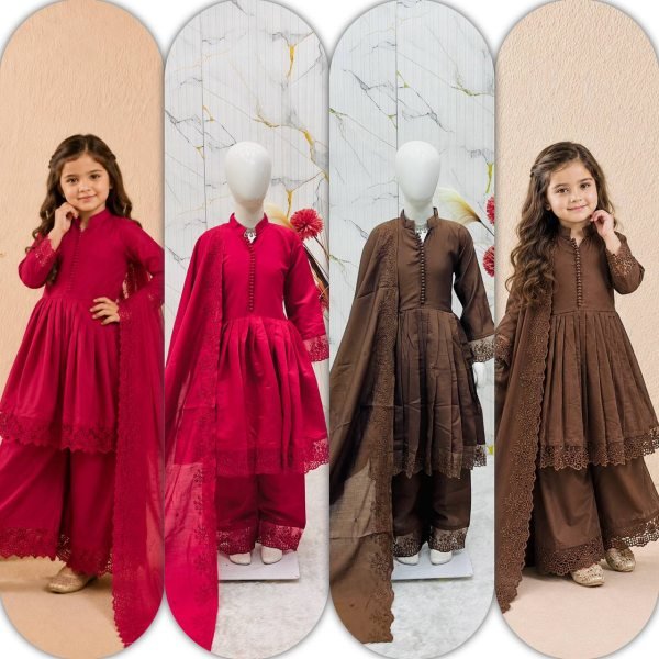 Transformative Brown Designer Girls Ethnic Wear Set with Fancy Moti Hand Work for Festivals Girls Wear