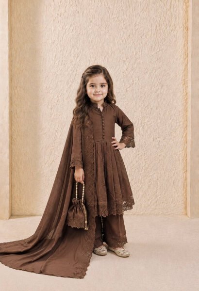 Transformative Brown Designer Girls Ethnic Wear Set with Fancy Moti Hand Work for Festivals Girls Wear