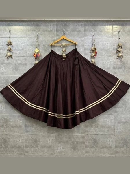 Transformative Brown Rayon Cotton Flared Chaniya with Double Golden Lace Border  Lehenga