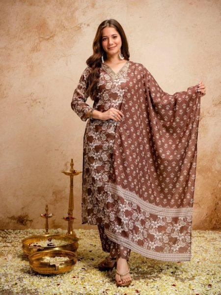Transformative Brown Summer Special Magic Cotton Kurti Pant Dupatta Set  Kurtis