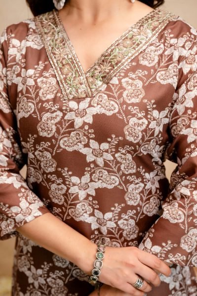 Transformative Brown Summer Special Magic Cotton Kurti Pant Dupatta Set   Straight Cut Long Kurtis