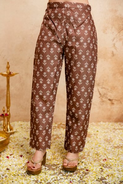 Transformative Brown Summer Special Magic Cotton Kurti Pant Dupatta Set   Straight Cut Long Kurtis