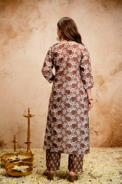 Transformative Brown Summer Special Magic Cotton Kurti Pant Dupatta Set   Straight Cut Long Kurtis