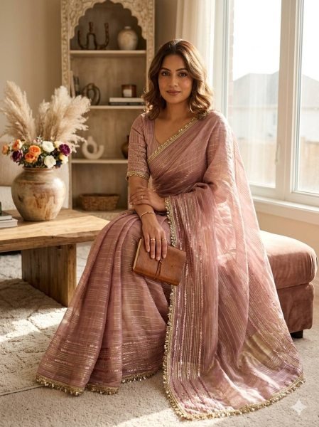 Transformative Mauve Tissue Silk Saree with Ribbon Work and Fancy Lace Border  Silk Sarees Wholesale