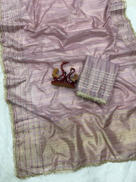 Transformative Mauve Tissue Silk Saree with Ribbon Work and Fancy Lace Border  Silk Sarees Wholesale