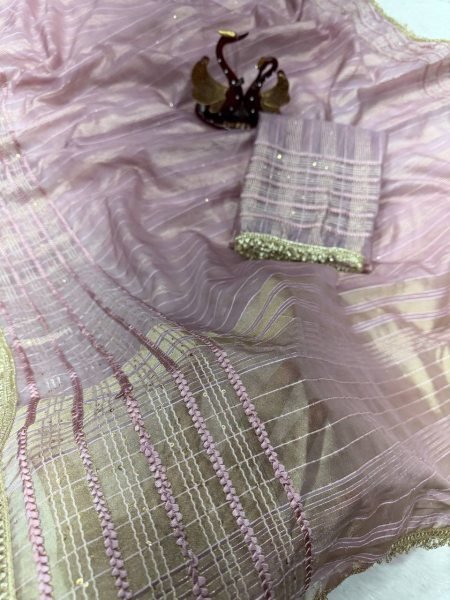 Transformative Mauve Tissue Silk Saree with Ribbon Work and Fancy Lace Border  Silk Sarees Wholesale