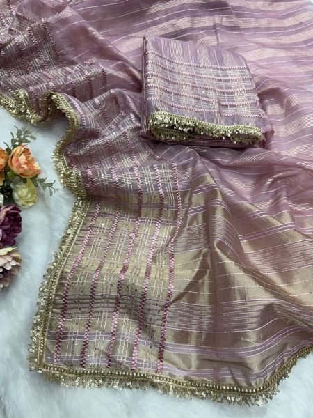 Transformative Mauve Tissue Silk Saree with Ribbon Work and Fancy Lace Border  Silk Sarees Wholesale