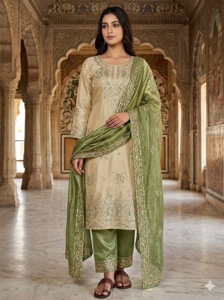 Transformative Mint Green GMY Silk Top Bottom Dupatta Set at Wholesale Rate Ready To Wear Collection