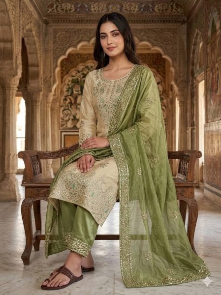 Transformative Mint Green GMY Silk Top Bottom Dupatta Set at Wholesale Rate Ready To Wear Collection