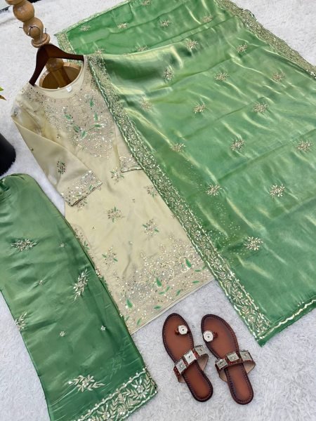 Transformative Mint Green GMY Silk Top Bottom Dupatta Set at Wholesale Rate Ready To Wear Collection