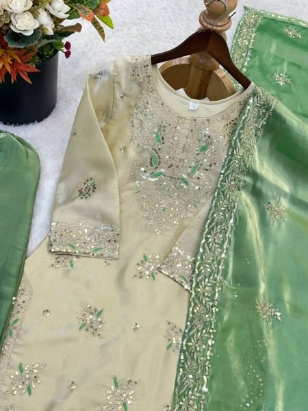 Transformative Mint Green GMY Silk Top Bottom Dupatta Set at Wholesale Rate Ready To Wear Collection