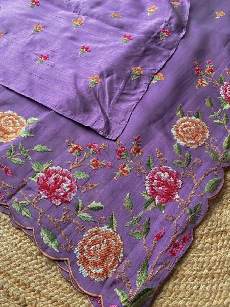 Transformative Purple Matka Silk Saree with Floral Embroidery and Scalloped Border Sarees 