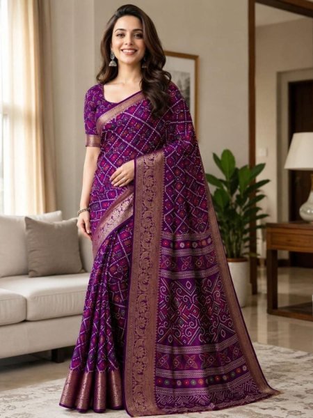 Transformative Purple Soft Dola Cotton Kalamkari Print Saree with Kanjivaram Zari Border Sarees 