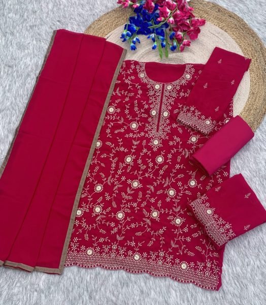 Transformative Rani Pink Heavy Blooming Georgette Silk Suit Set with Sequin Embroidery Work Designer Plazzo Salwar Suits Wholesale