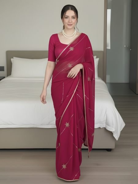 Transformative Rani Pink Party Wear Crush Rangoli Silk Saree with Embroidered C-Pallu 