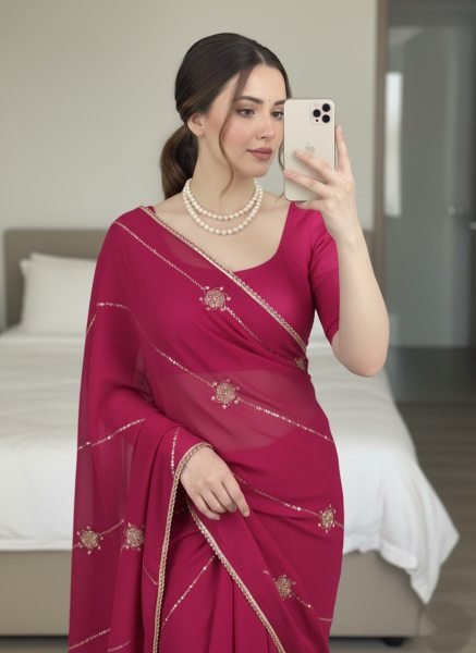 Transformative Rani Pink Party Wear Crush Rangoli Silk Saree with Embroidered C-Pallu Silk Sarees Wholesale